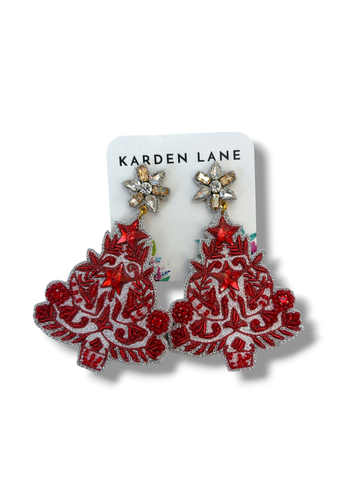 Christmas Tree Beaded Earrings - Red