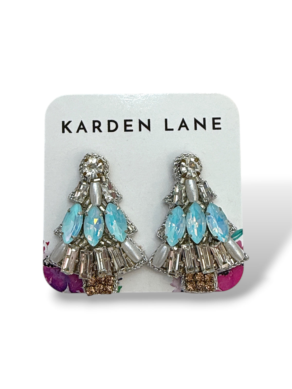 Christmas Tree Beaded Earrings - Blue