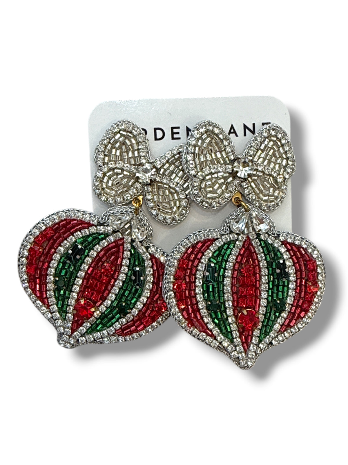 Ornament Beaded Earrings - Red/Green
