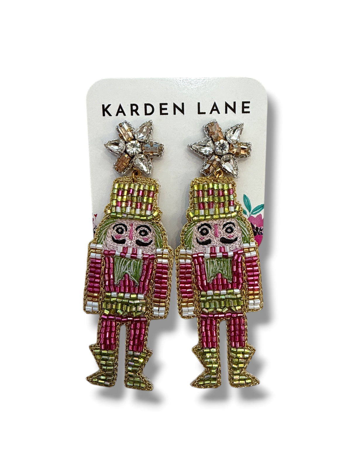Nutcracker Beaded Earrings - Pink/Green