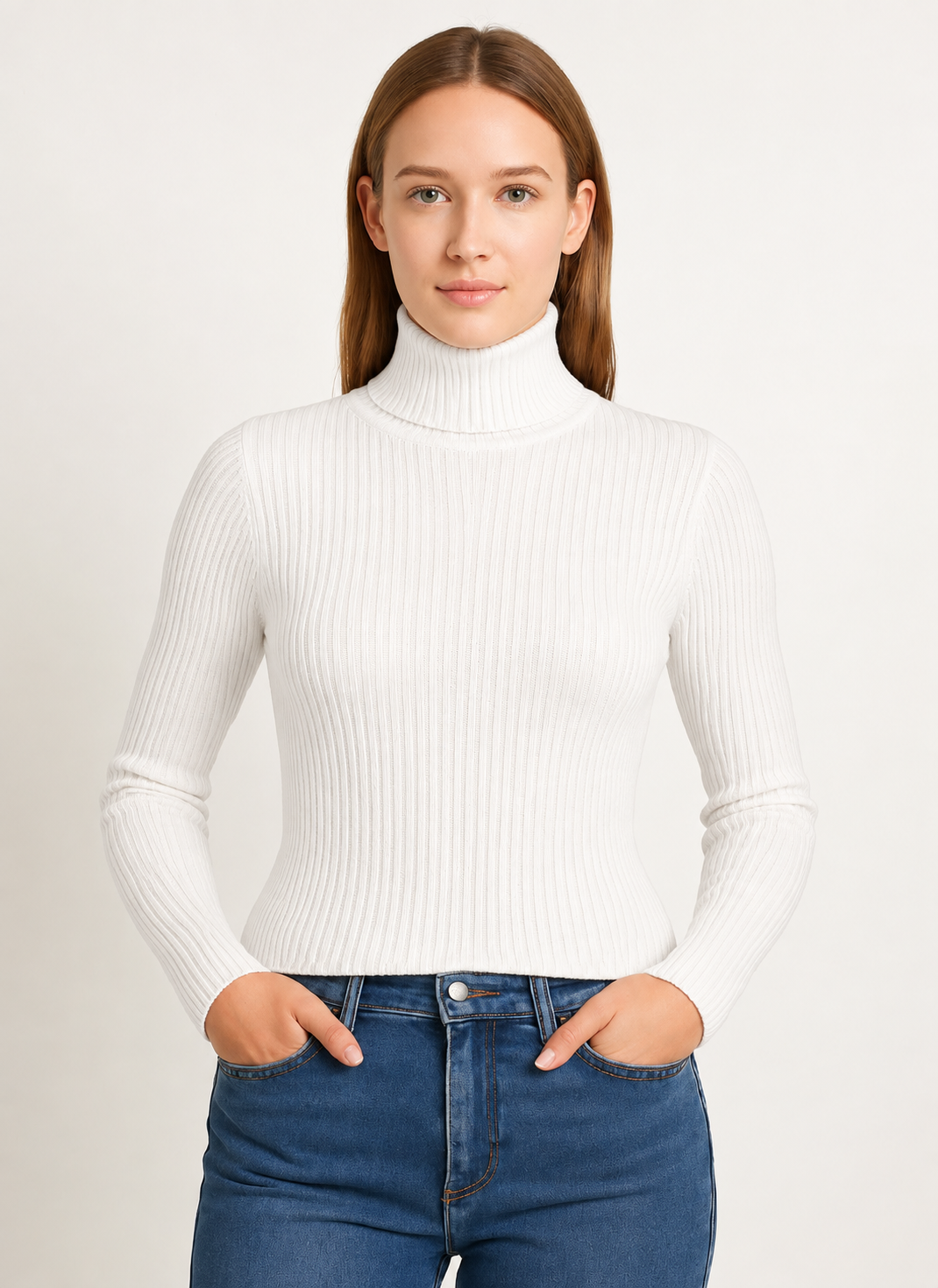 Ribbed Turtleneck Sweater - White