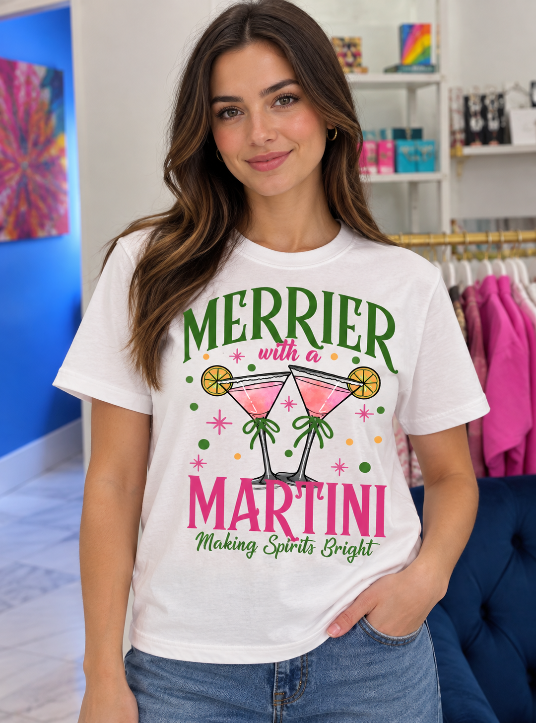 Merrier With A Martini Graphic Tee - White