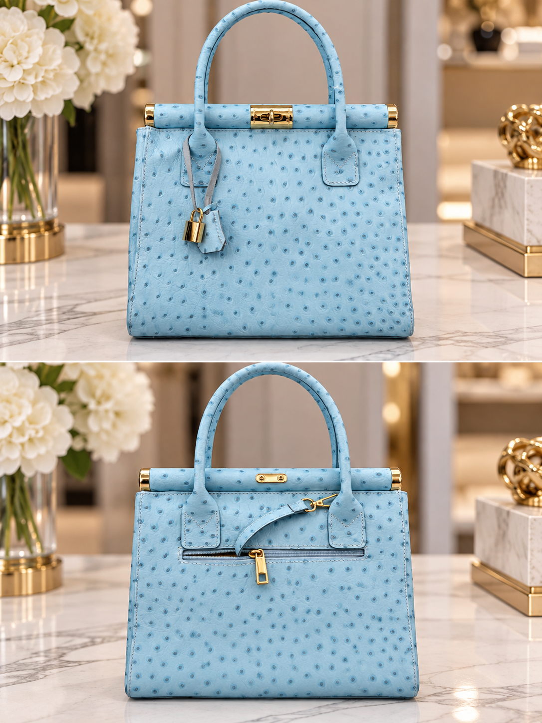 Milana Ostrich Handbag - Blue