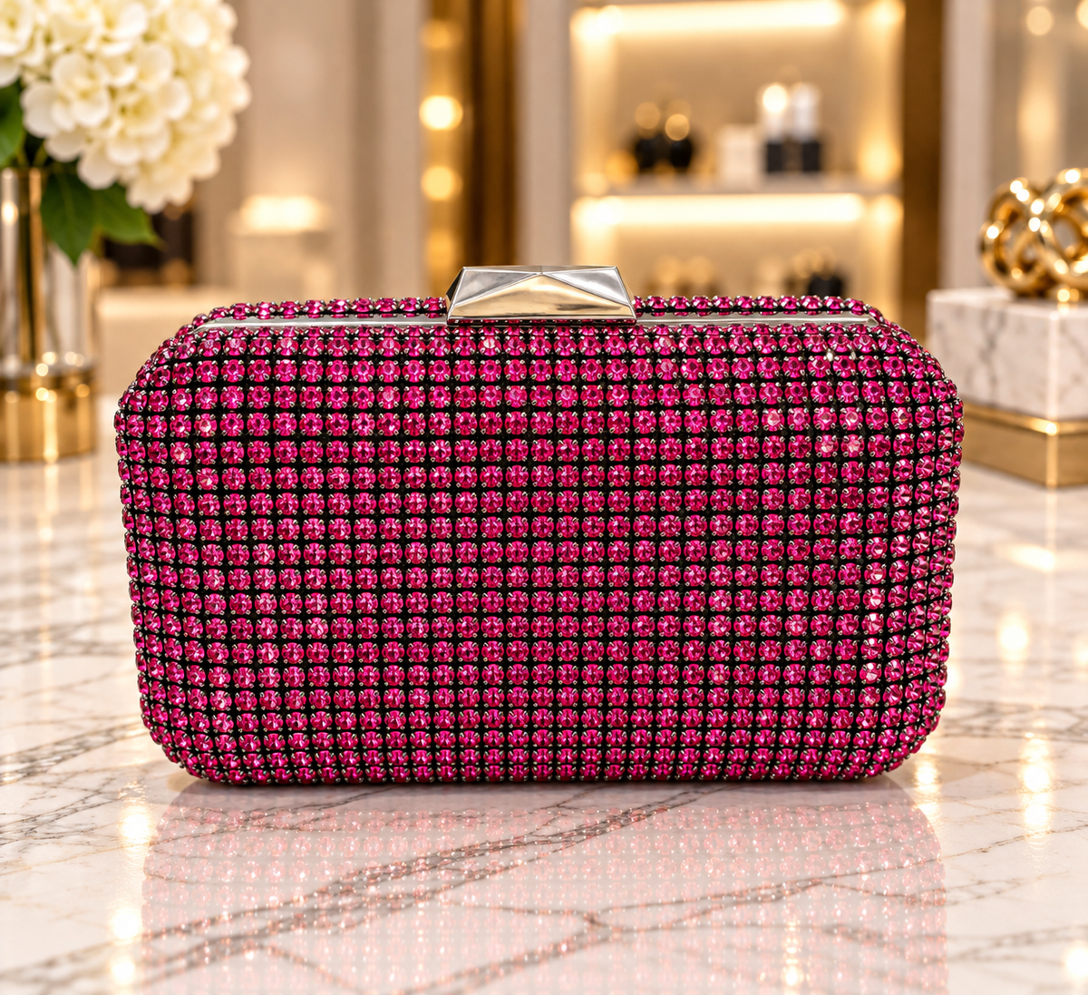 Rhinestone Clutch Purse - Hot Pink