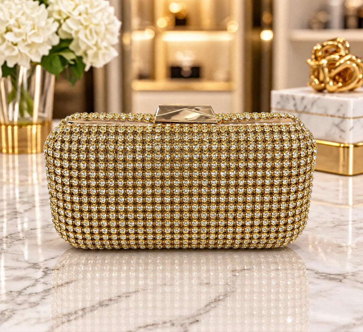 Rhinestone Clutch Purse - Gold