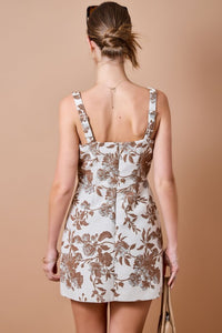 Floral Mini Dress - Oatmeal/Brown
