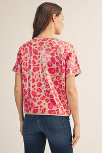 Sequin Leopard Blouse - Fuchsia