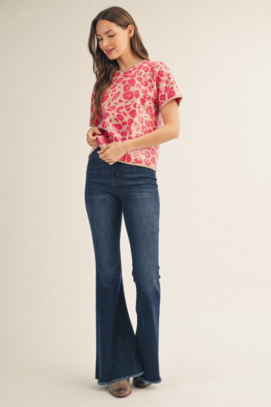 Sequin Leopard Blouse - Fuchsia