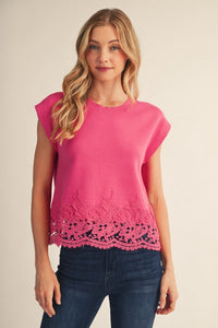 Lace Hem Blouse - Pink