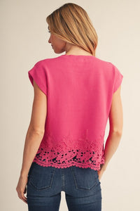 Lace Hem Blouse - Pink