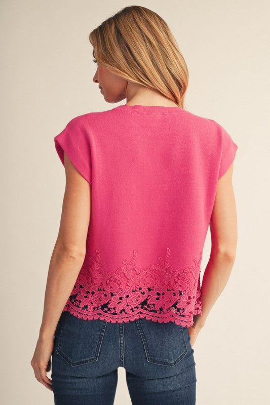 Lace Hem Blouse - Pink