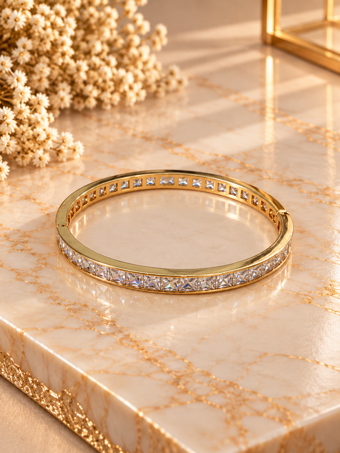 Rhinestone Bangle Bracelet - Gold