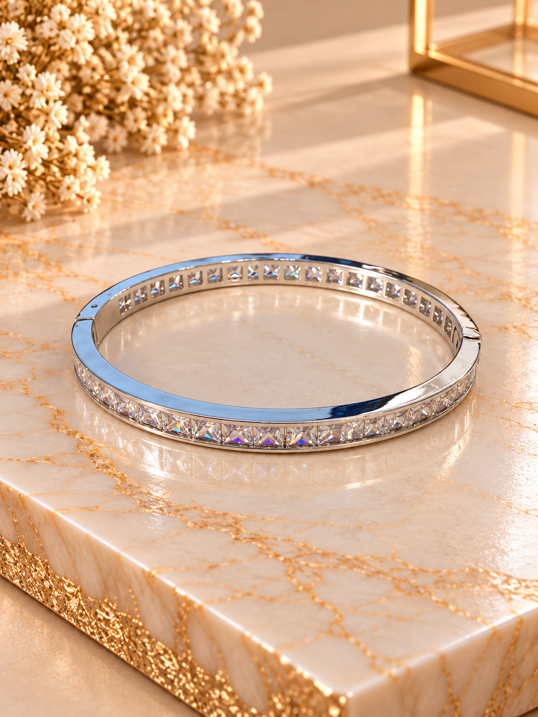 Rhinestone Bangle Bracelet - Silver