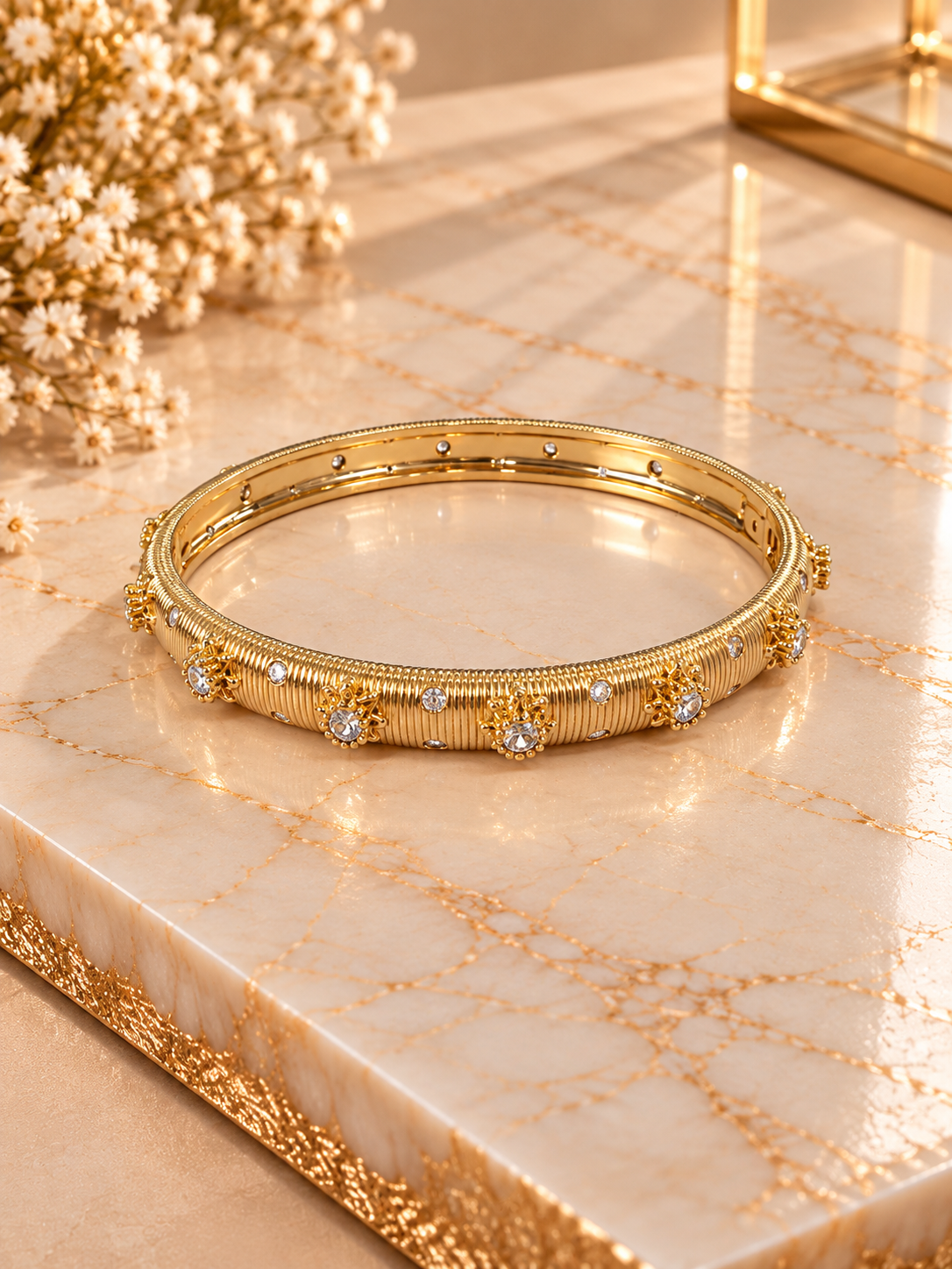 Rhinestone Bangle Bracelet - Gold