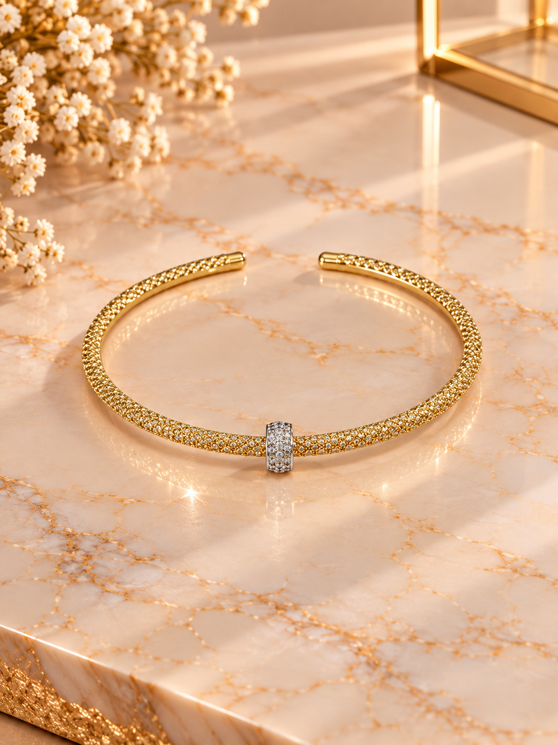 Rhinestone Accent Bangle Bracelet - Gold/Silver