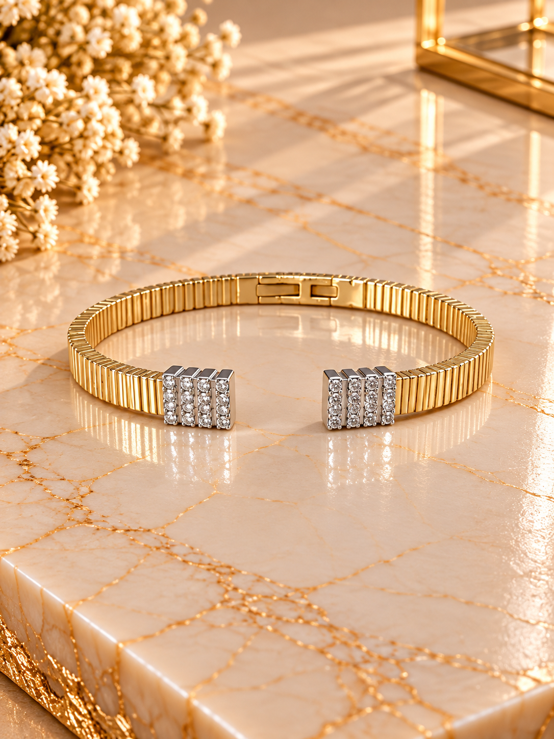 Rhinestone Accent Bangle Bracelet - Gold/Silver