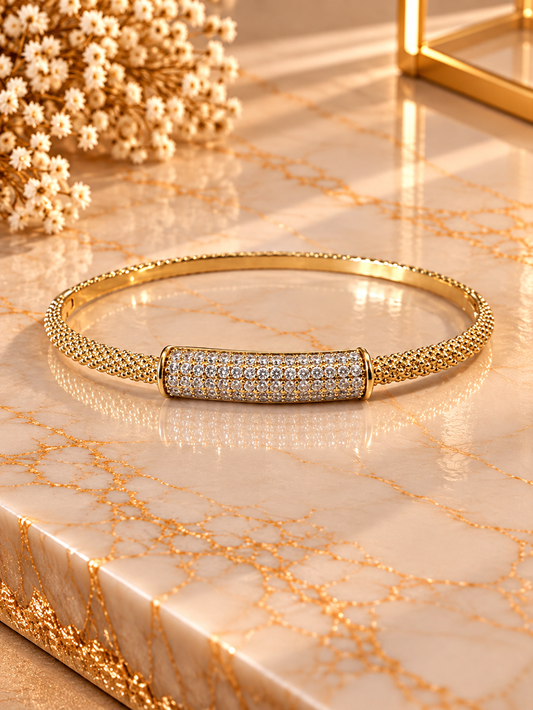 Rhinestone Accent Bangle Bracelet - Gold