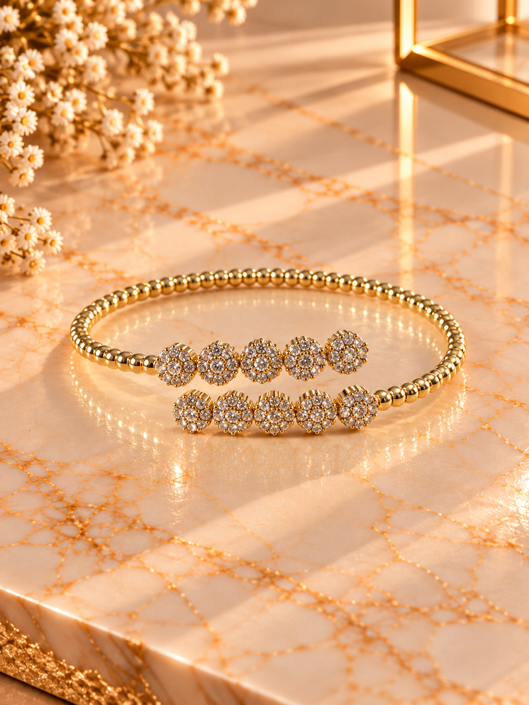 Rhinestone Bangle Bracelet - Gold