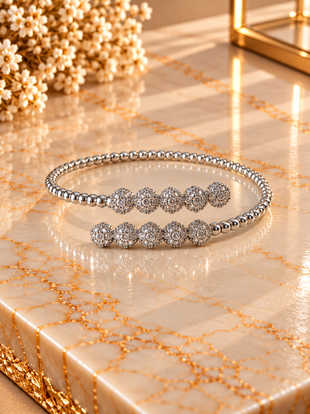 Rhinestone Bangle Bracelet - Silver