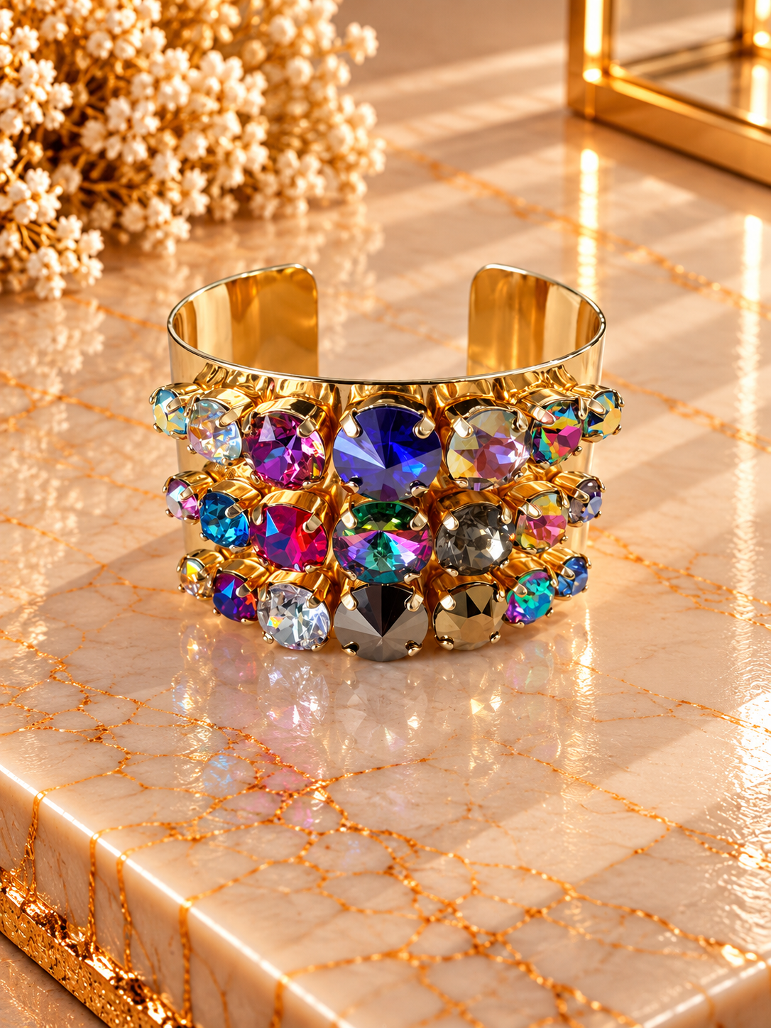 Crystal Vault Rhinestone Cuff Bracelet - Purple Tones