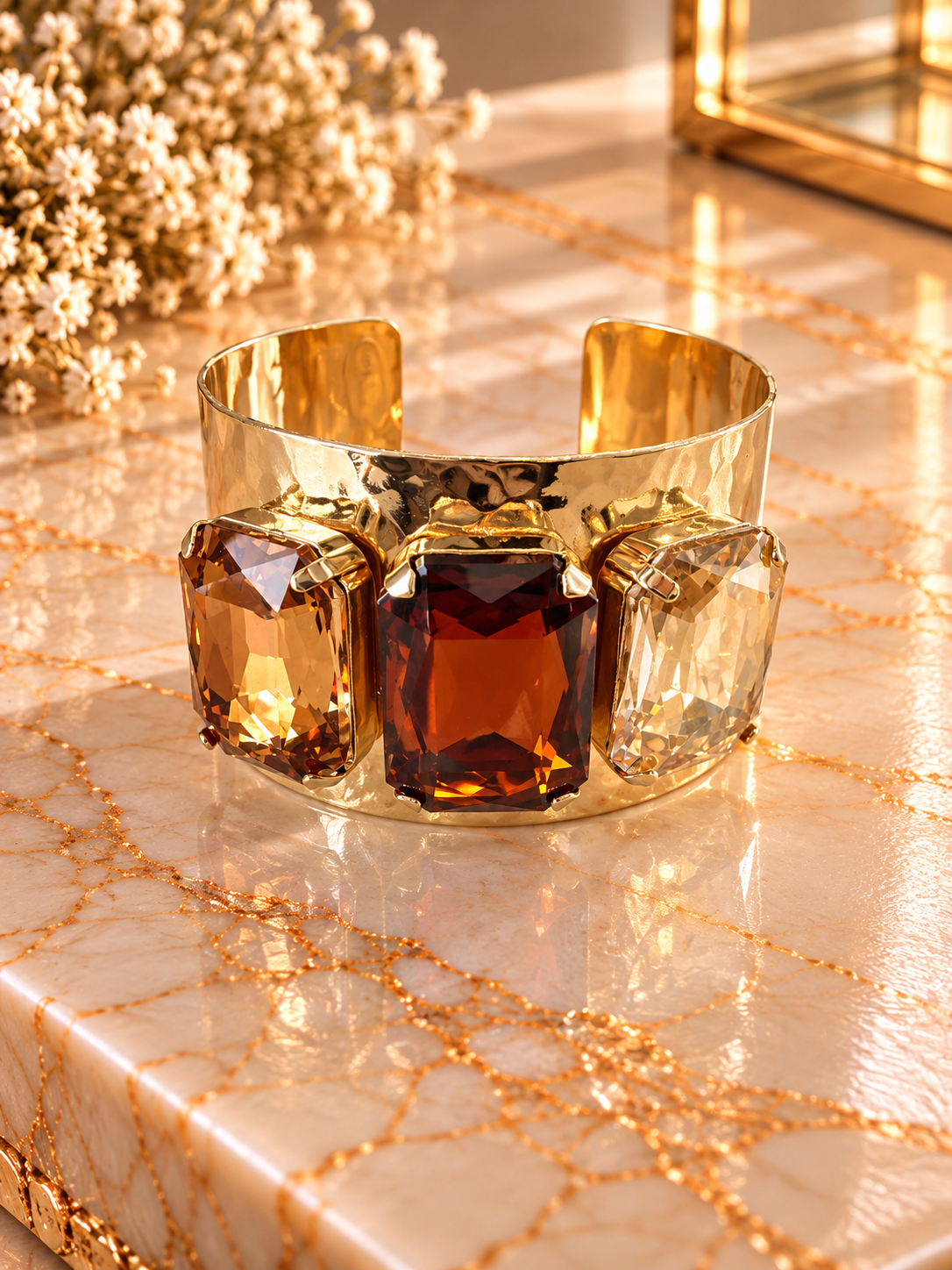 Crystal Vault Rhinestone Cuff Bracelet - Neutral Tones