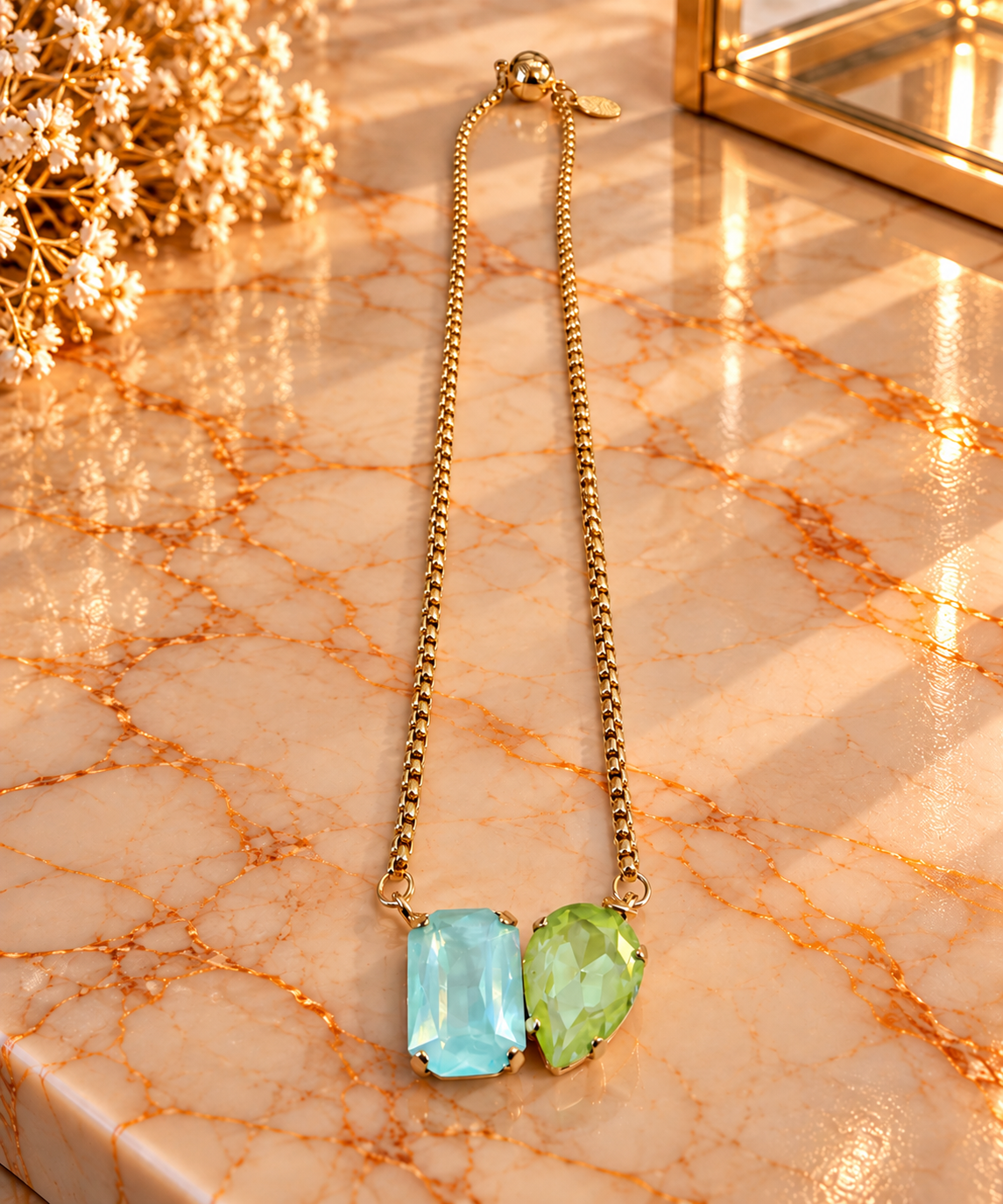 Crystal Vault Pendant Necklace - Blue/Green