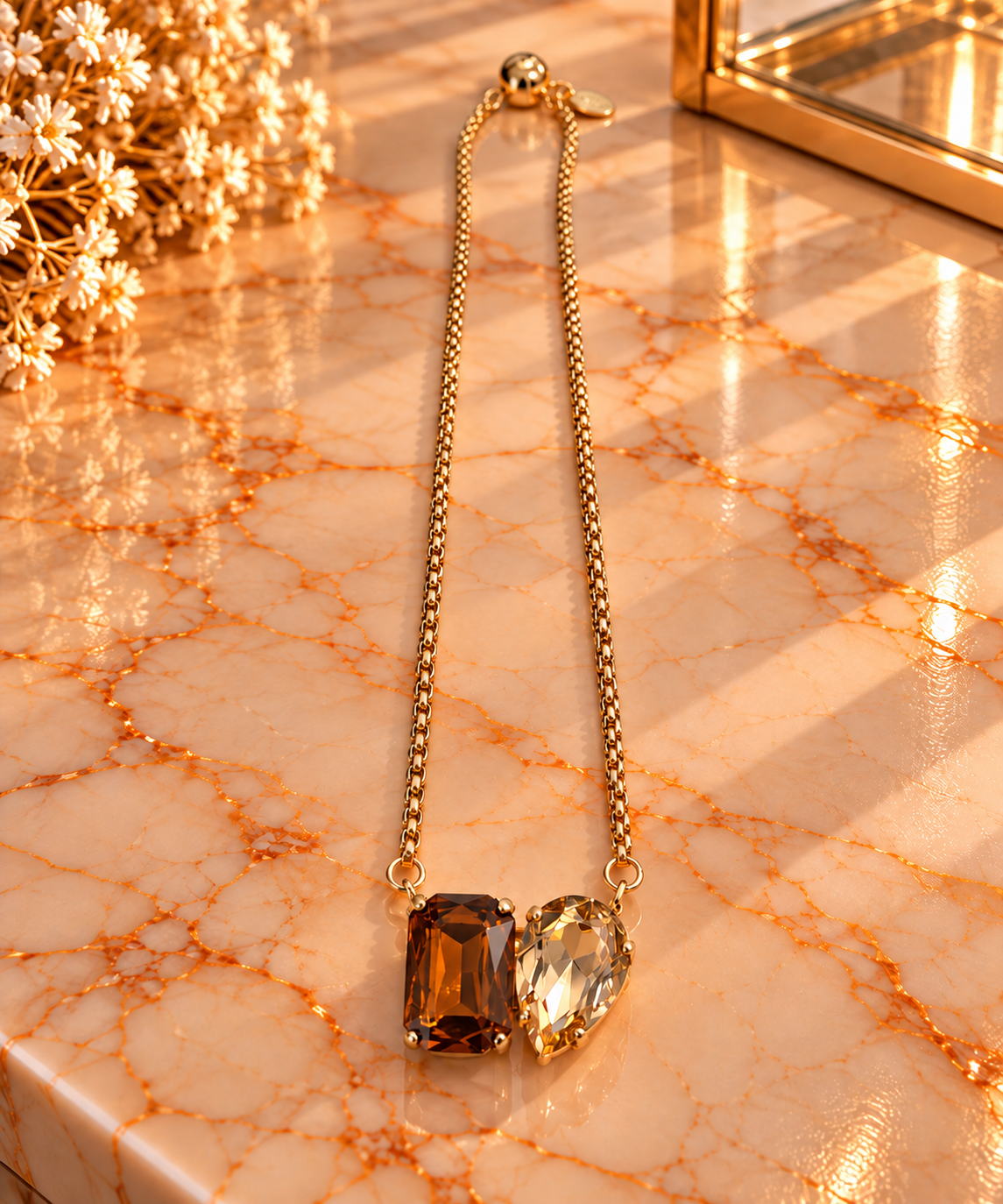 Crystal Vault Pendant Necklace - Brown/Champange