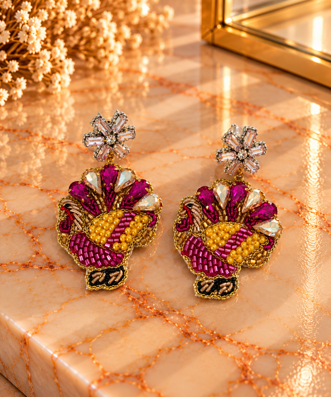 Turkey Beaded Earrings - Pink