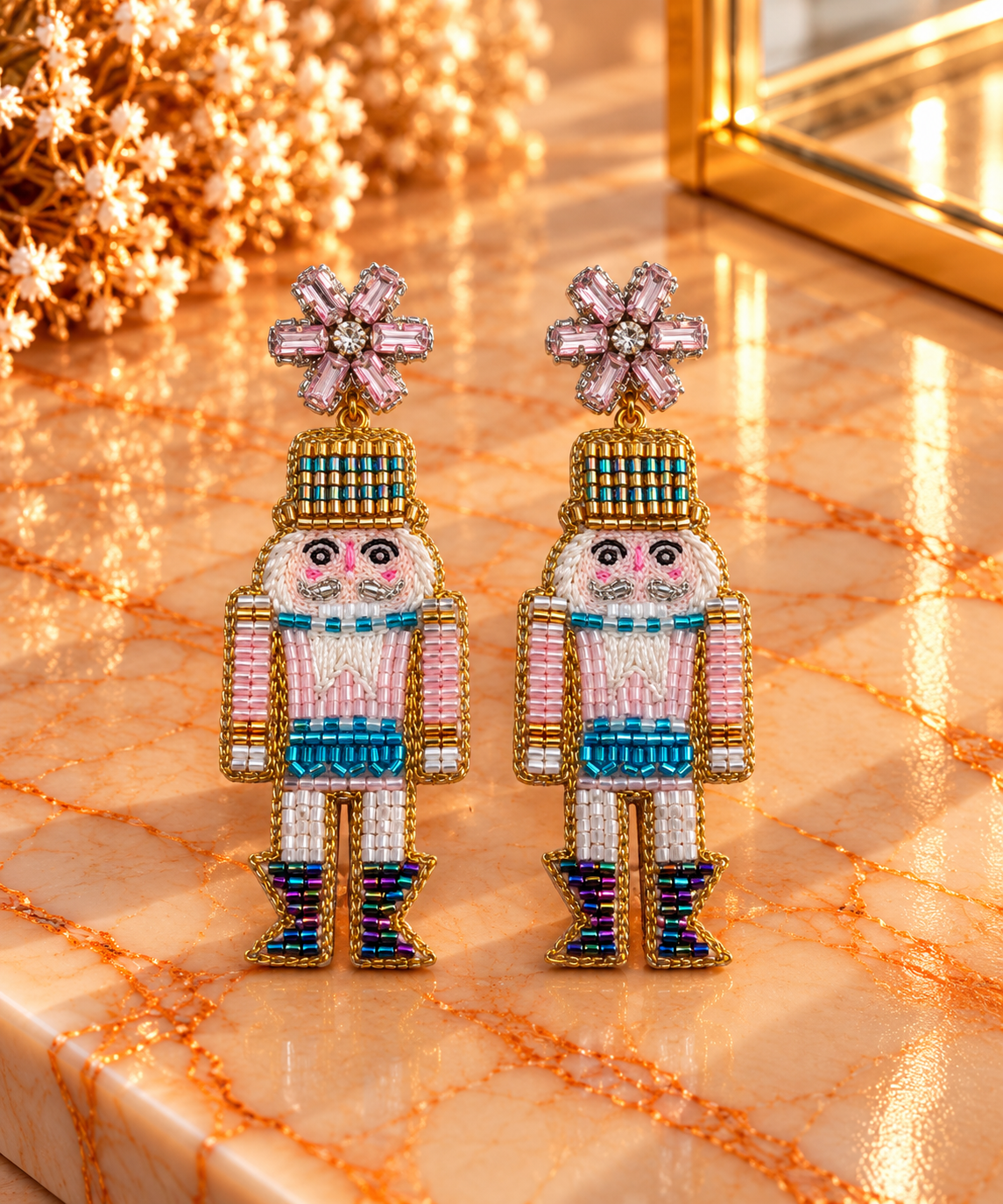 Nutcracker Beaded Earrings - Pink/Blue