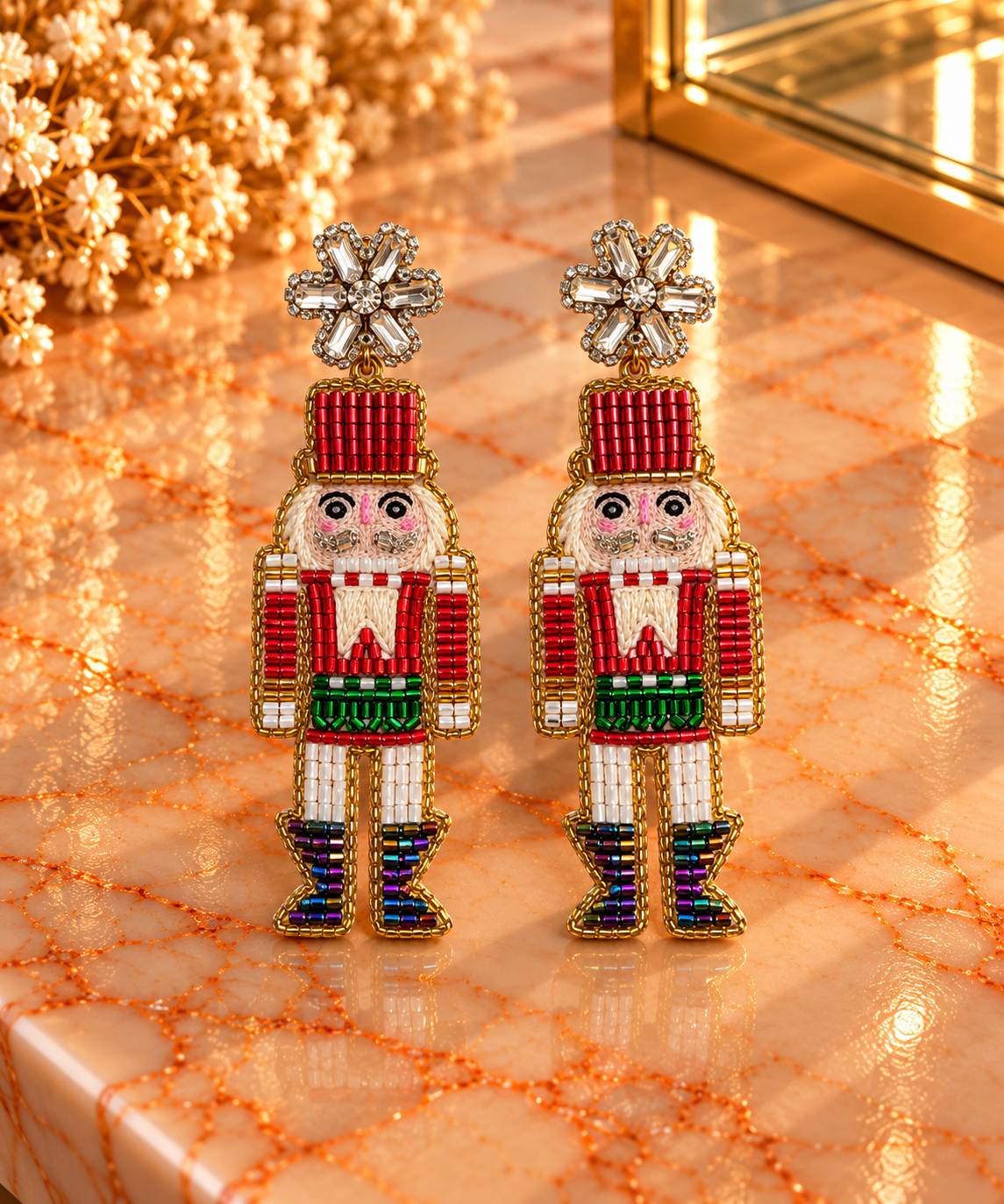 Nutcracker Beaded Earrings - Red/Green