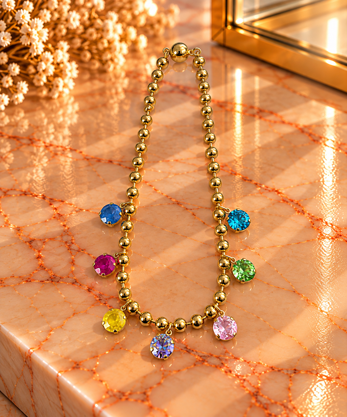 Crystal Vault Charm Necklace - Multi