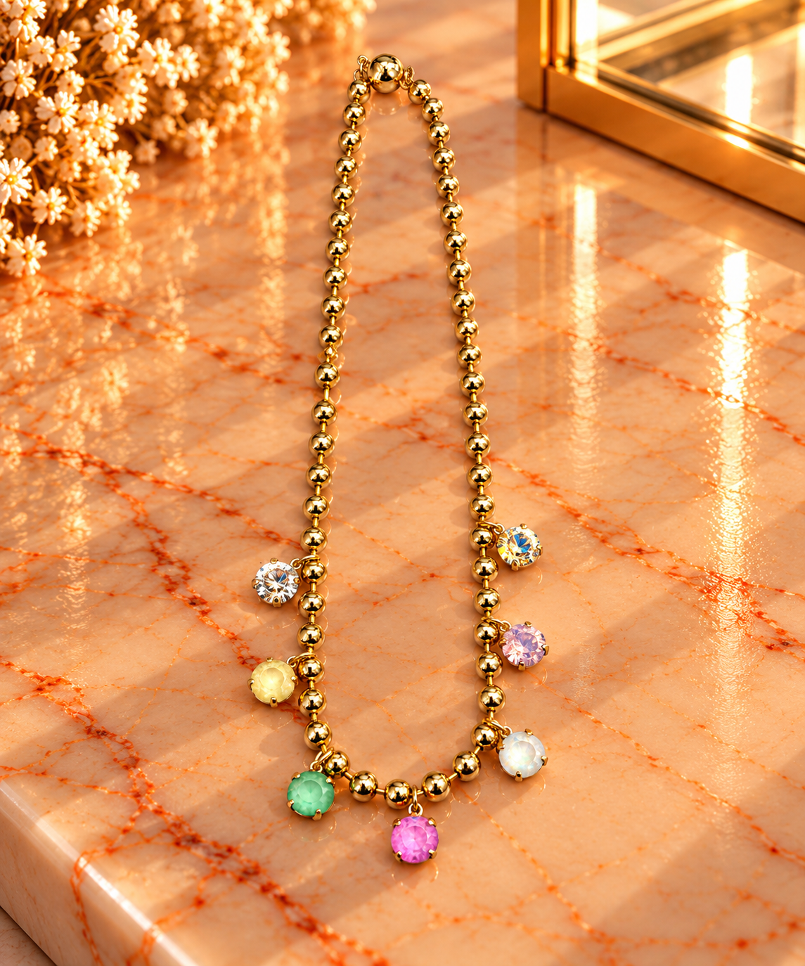 Crystal Vault Charm Necklace - Pastel