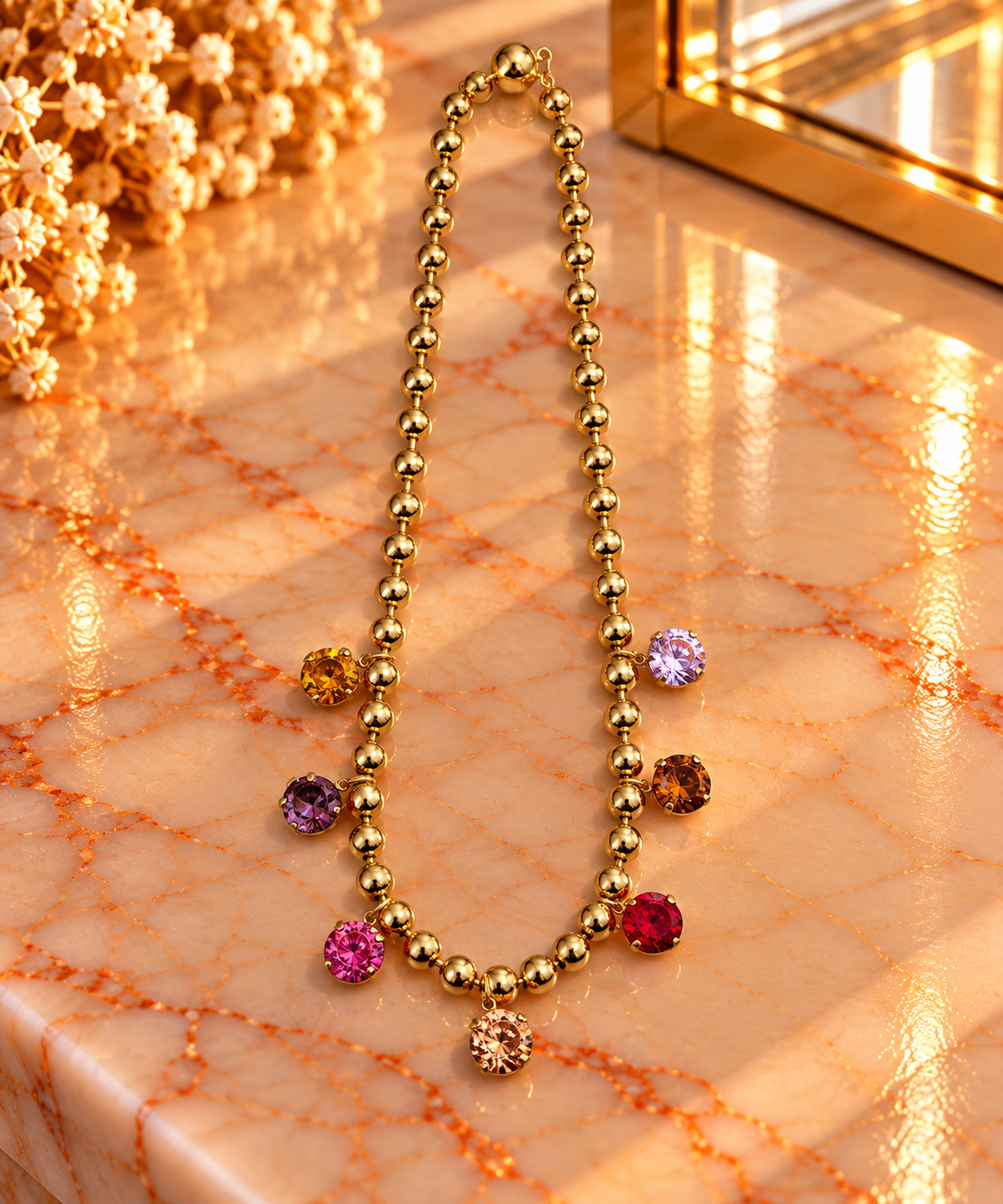 Crystal Vault Charm Necklace - Pink Mix