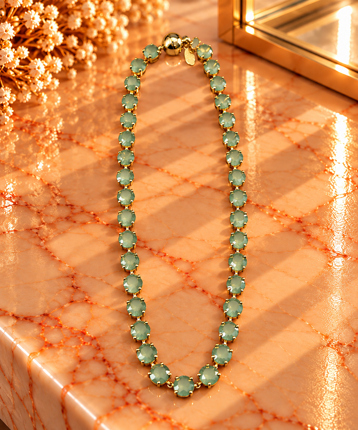 Crystal Vault Tennis Necklace - Sage