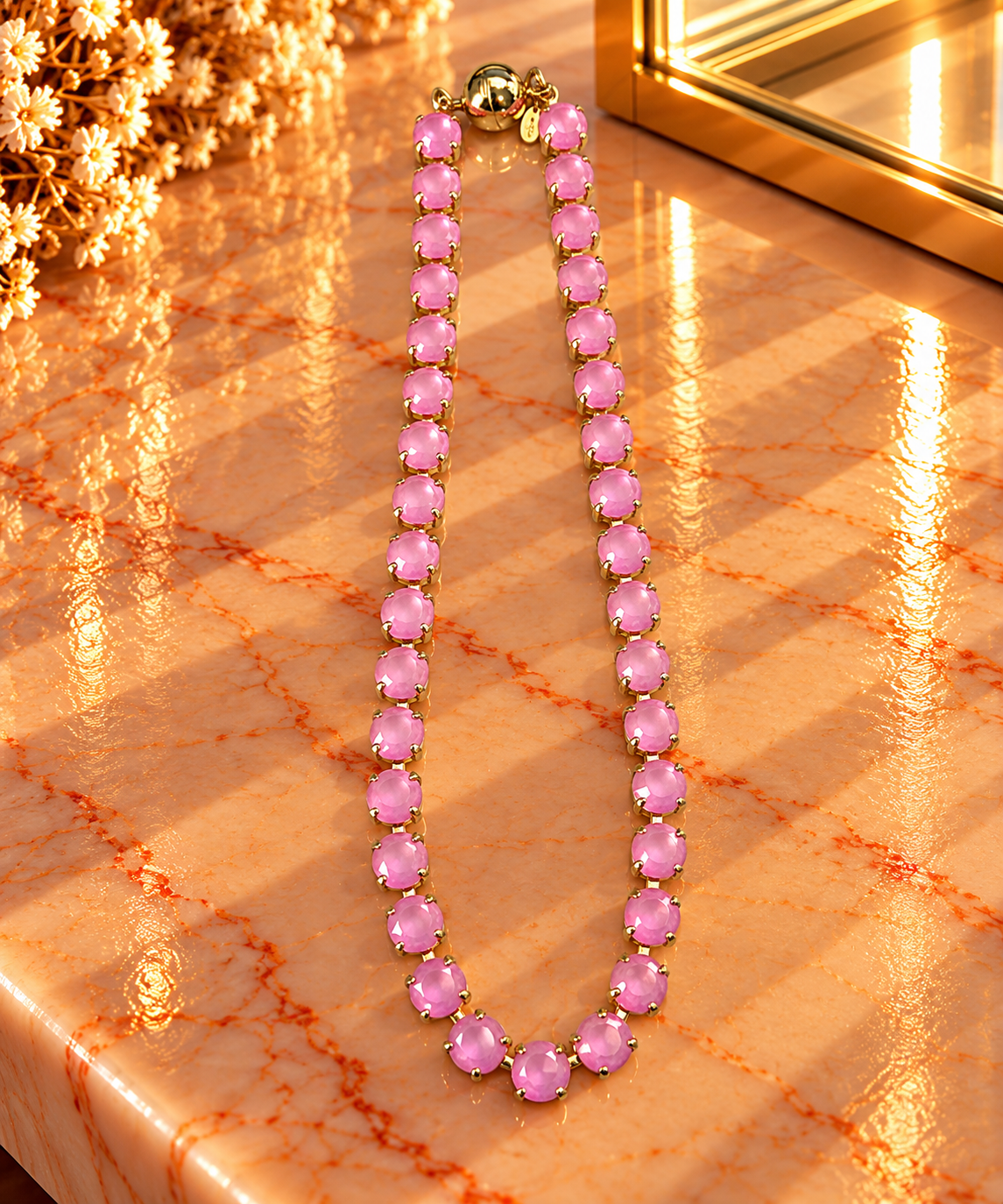 Crystal Vault Tennis Necklace - Light Pink