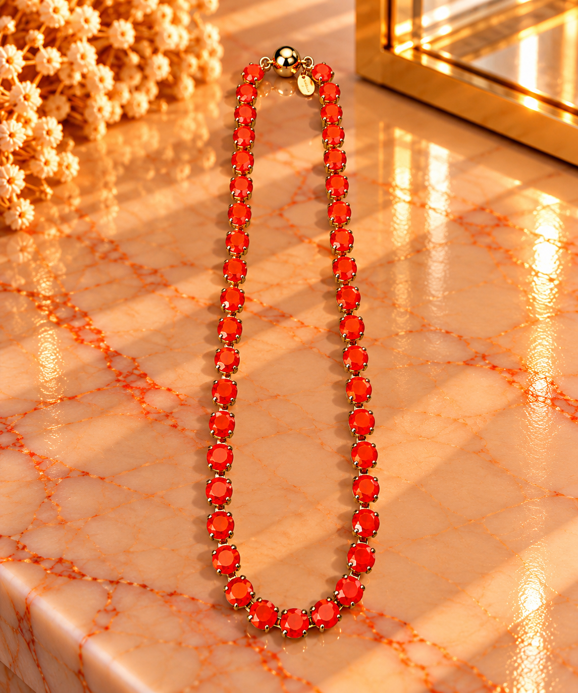Crystal Vault Tennis Necklace - Orange