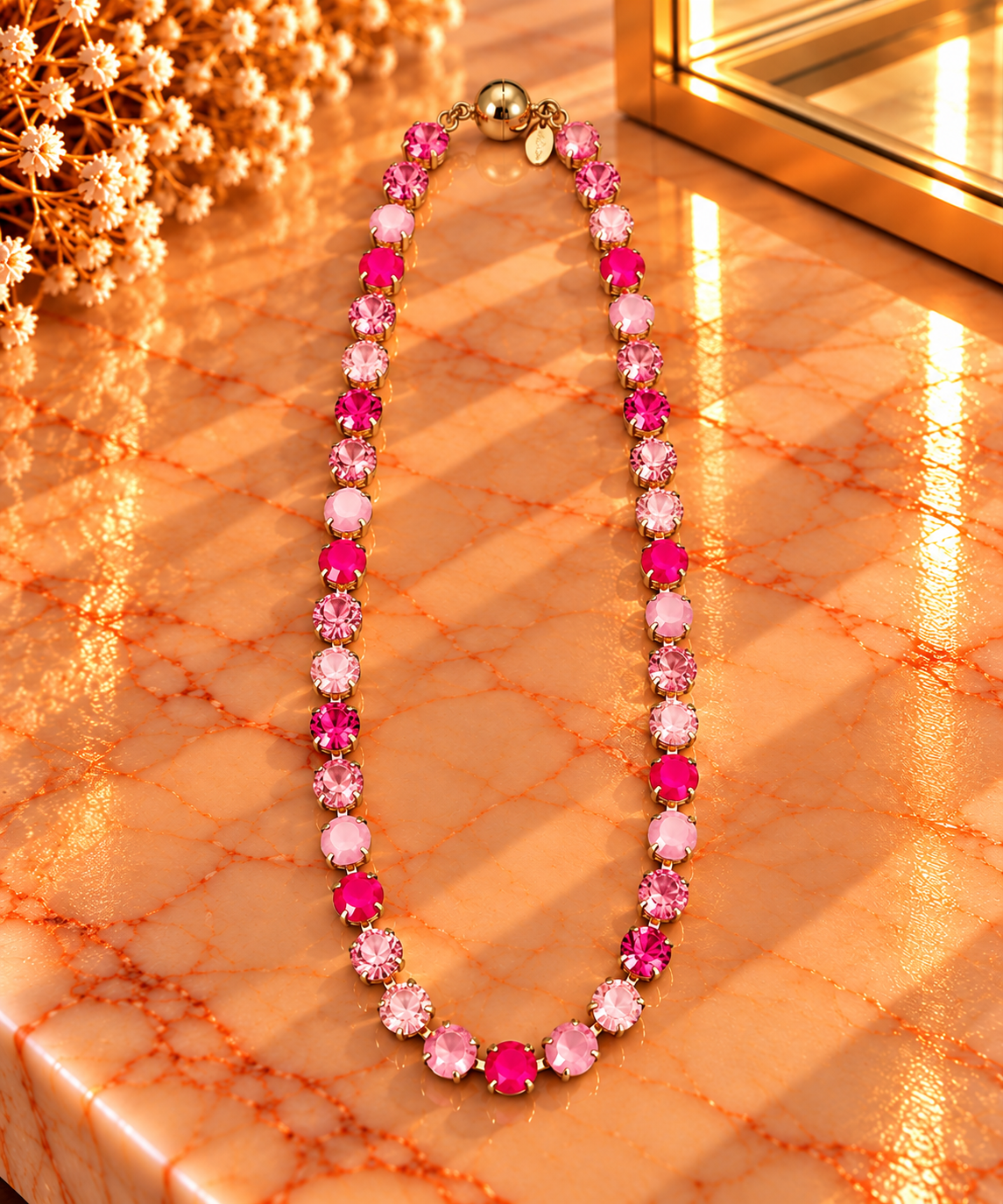 Crystal Vault Tennis Necklace - Pink Mix