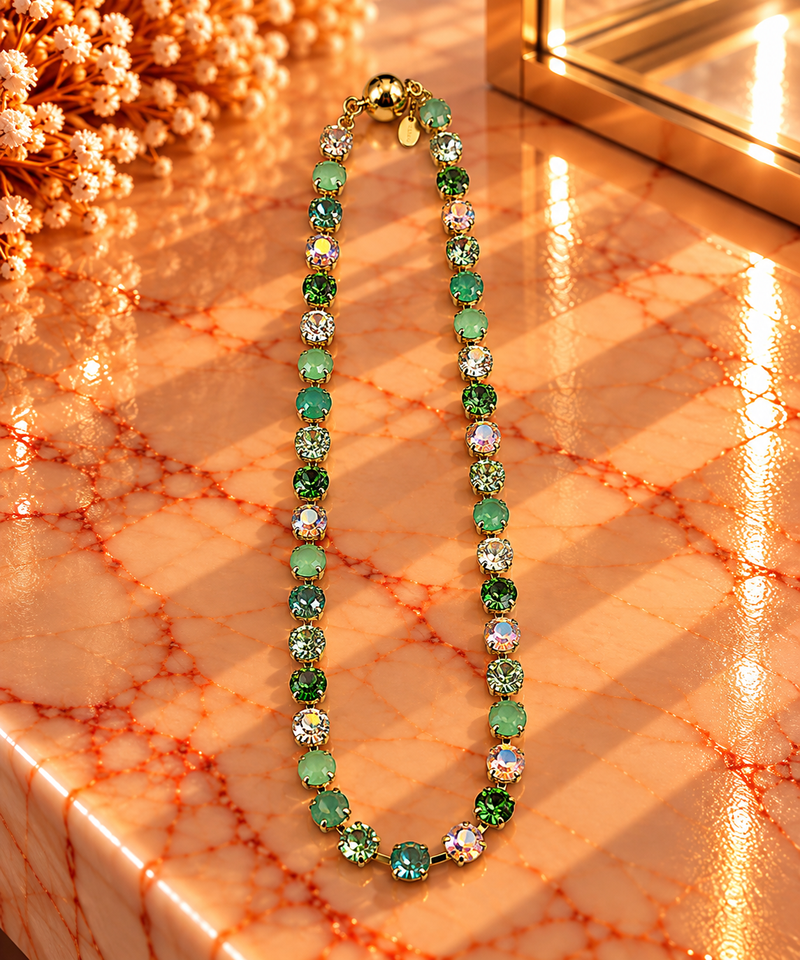 Crystal Vault Tennis Necklace - Green Mix