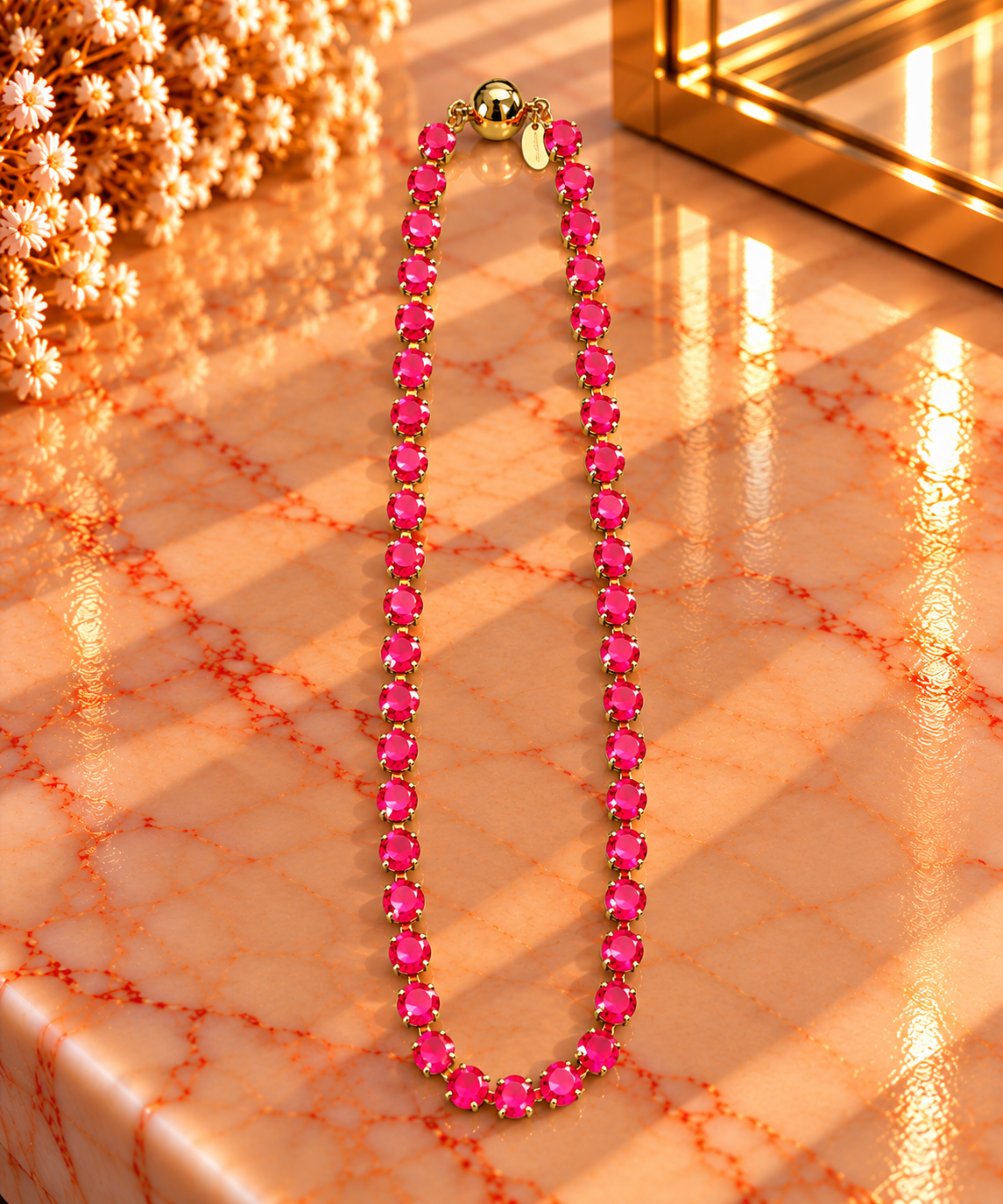 Crystal Vault Tennis Necklace - Hot Pink Mini