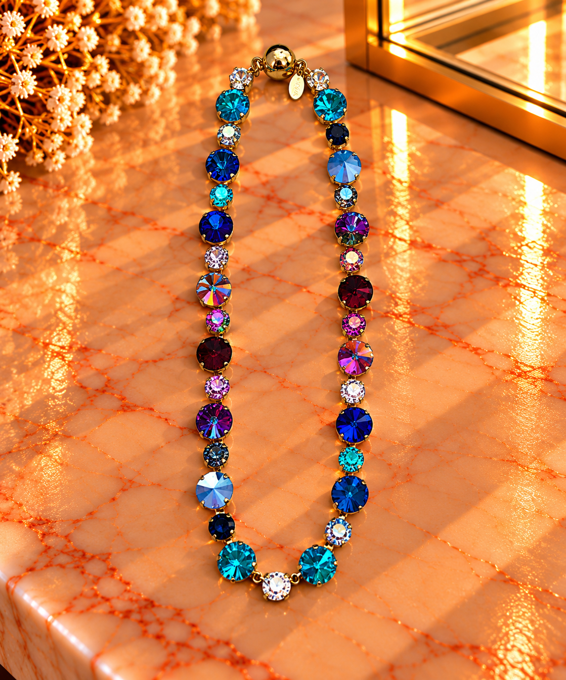 Crystal Vault Tennis Necklace - Blue/Purple Mix