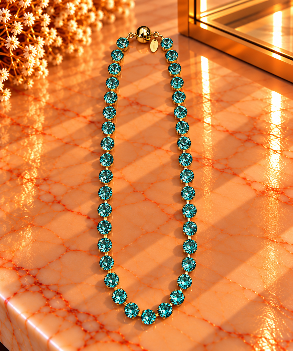 Crystal Vault Tennis Necklace - Aqua