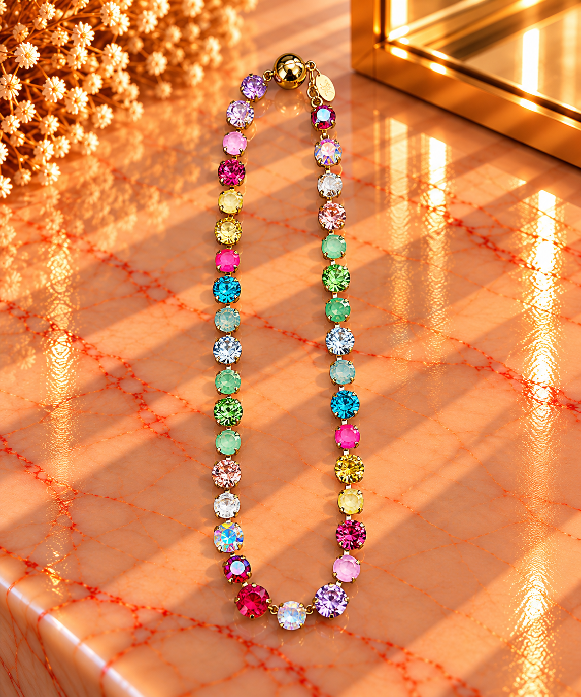 Crystal Vault Tennis Necklace - Rainbow Mix