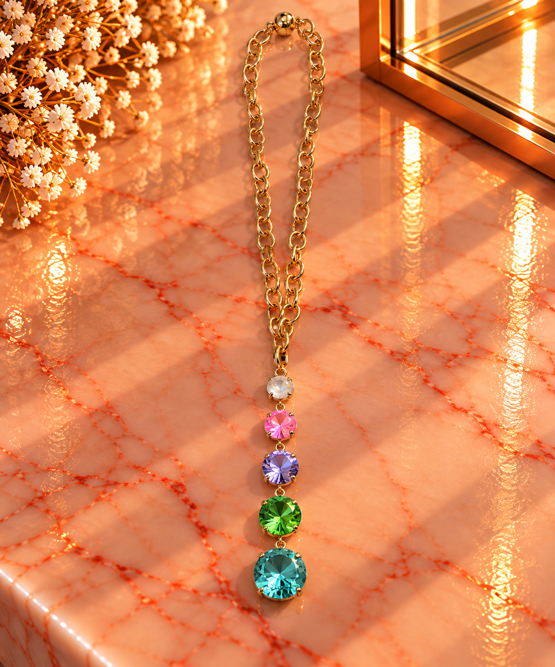 Crystal Vault Pendant Drop Necklace - Blue/Green