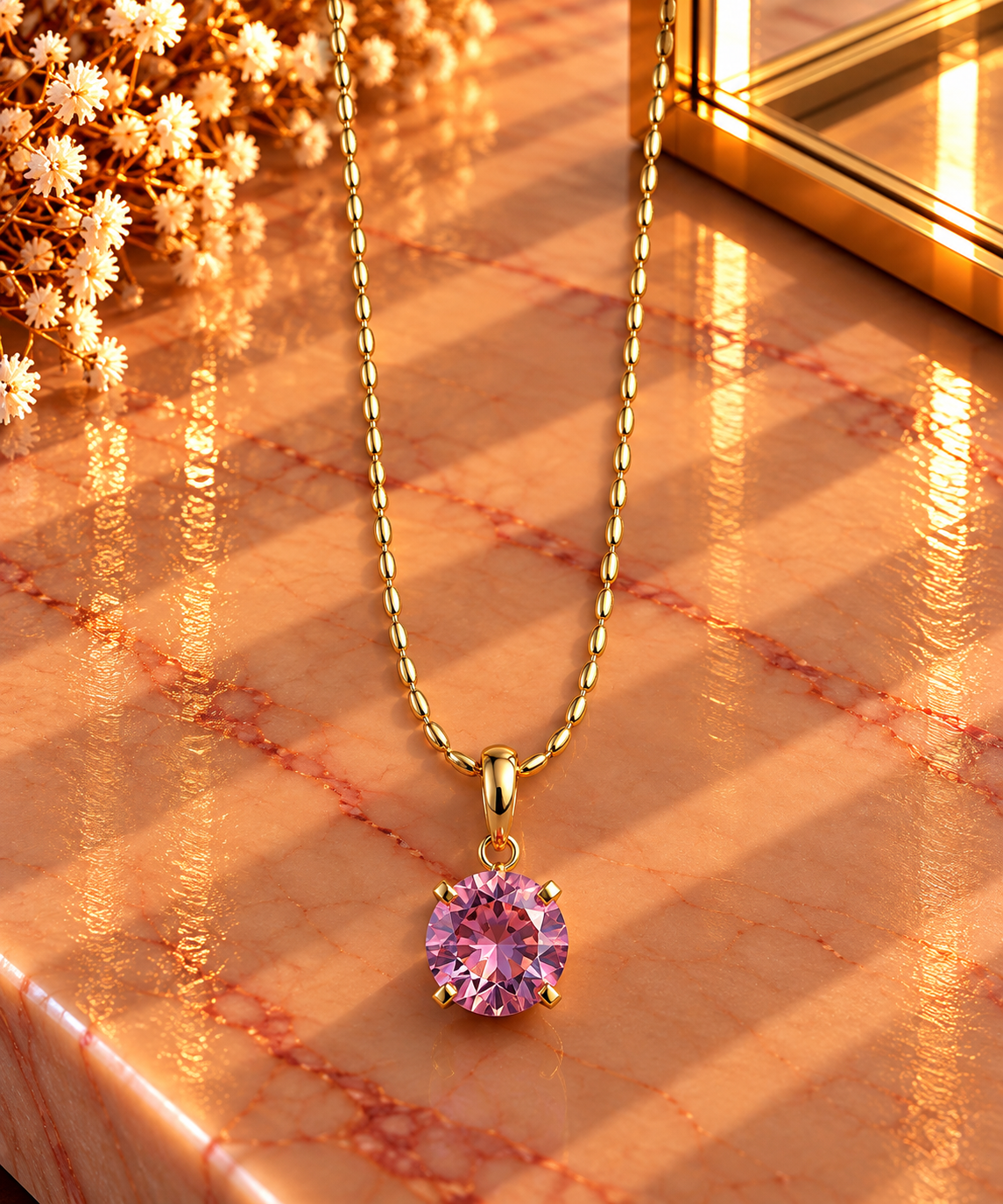 Crystal Vault Layering Necklace - Baby Pink