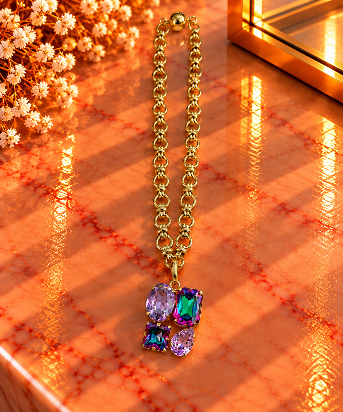 Crystal Vault Pendant Necklace - Purple Mix