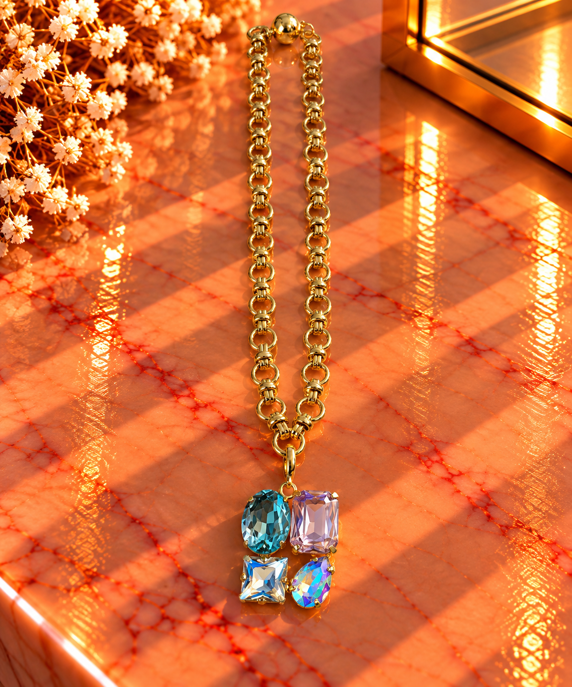 Crystal Vault Pendant Necklace - Purple/Blue