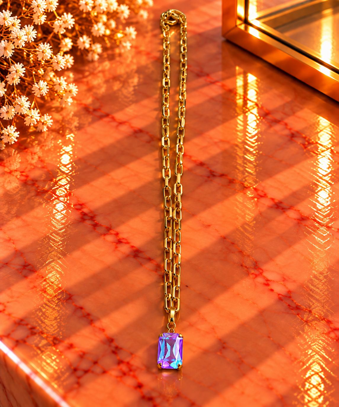 Crystal Vault Pendant Drop Necklace - Purple Iridescent