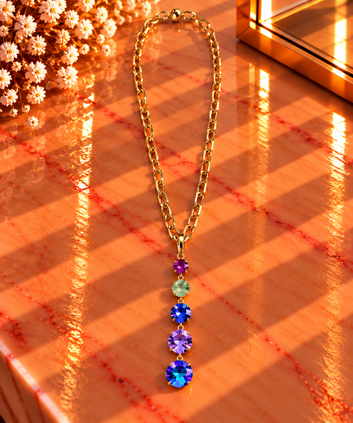 Crystal Vault Pendant Drop Necklace - Blue mix