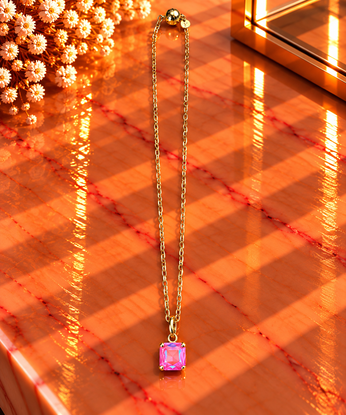 Crystal Vault Layering Necklace - Iridescent Pink