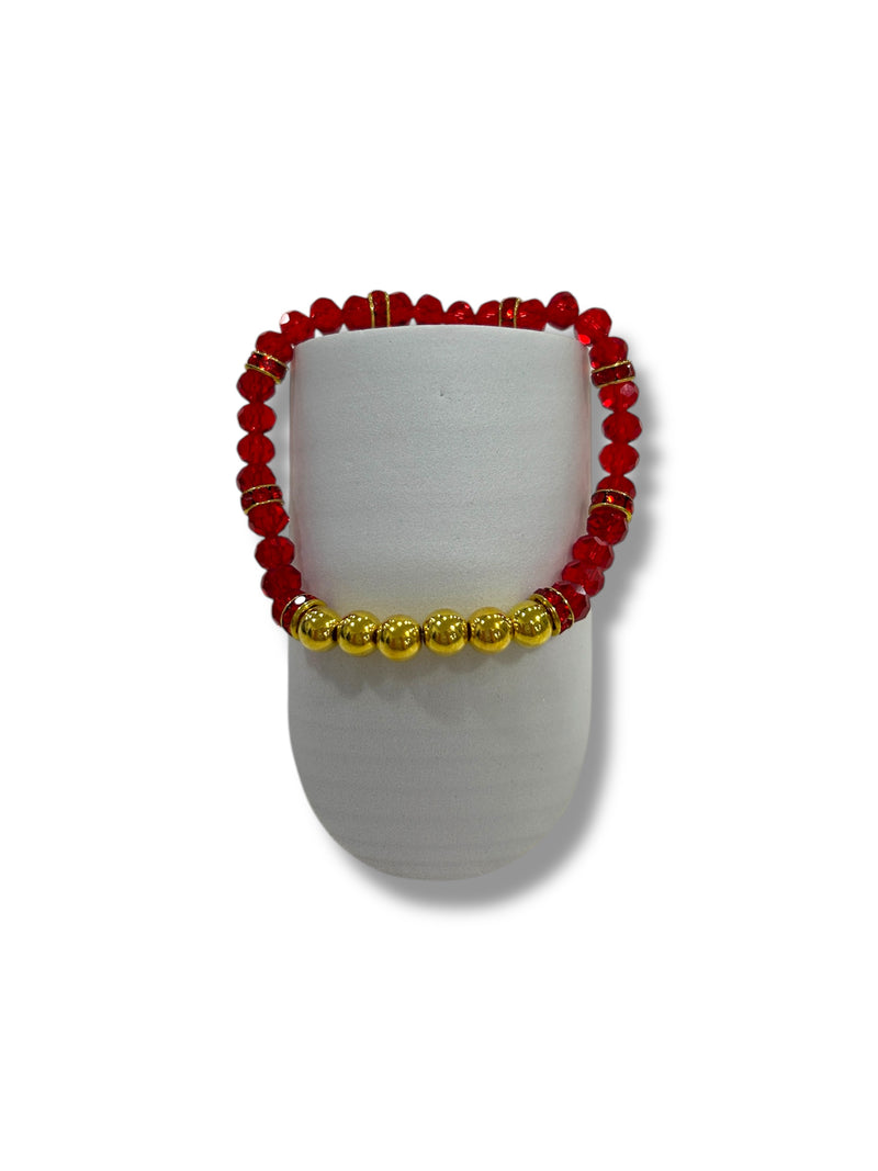 Gold & Red Beaded Bracelet